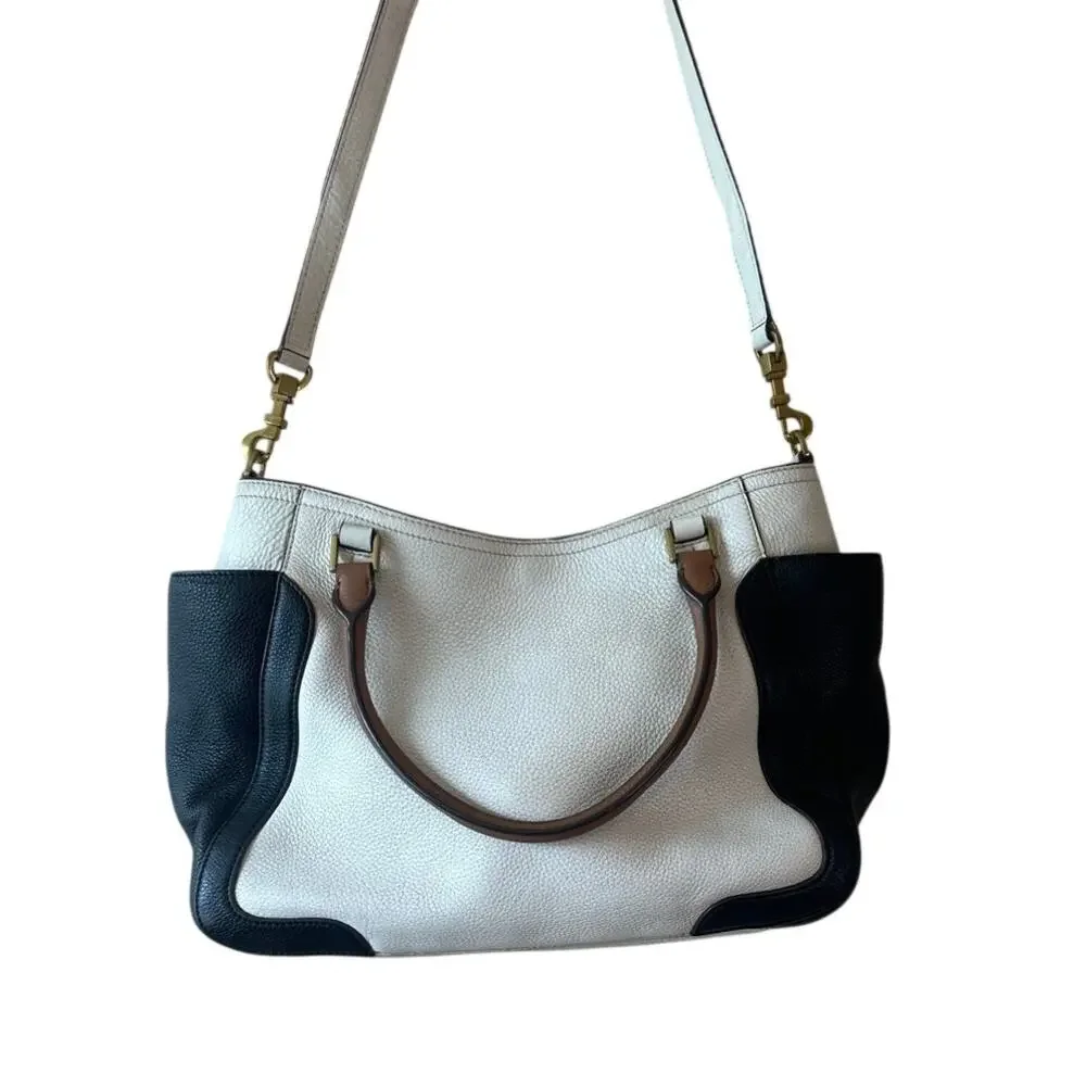Tory Burch Frances Satchel‎ Colorblock Leather Navy Cream Tan